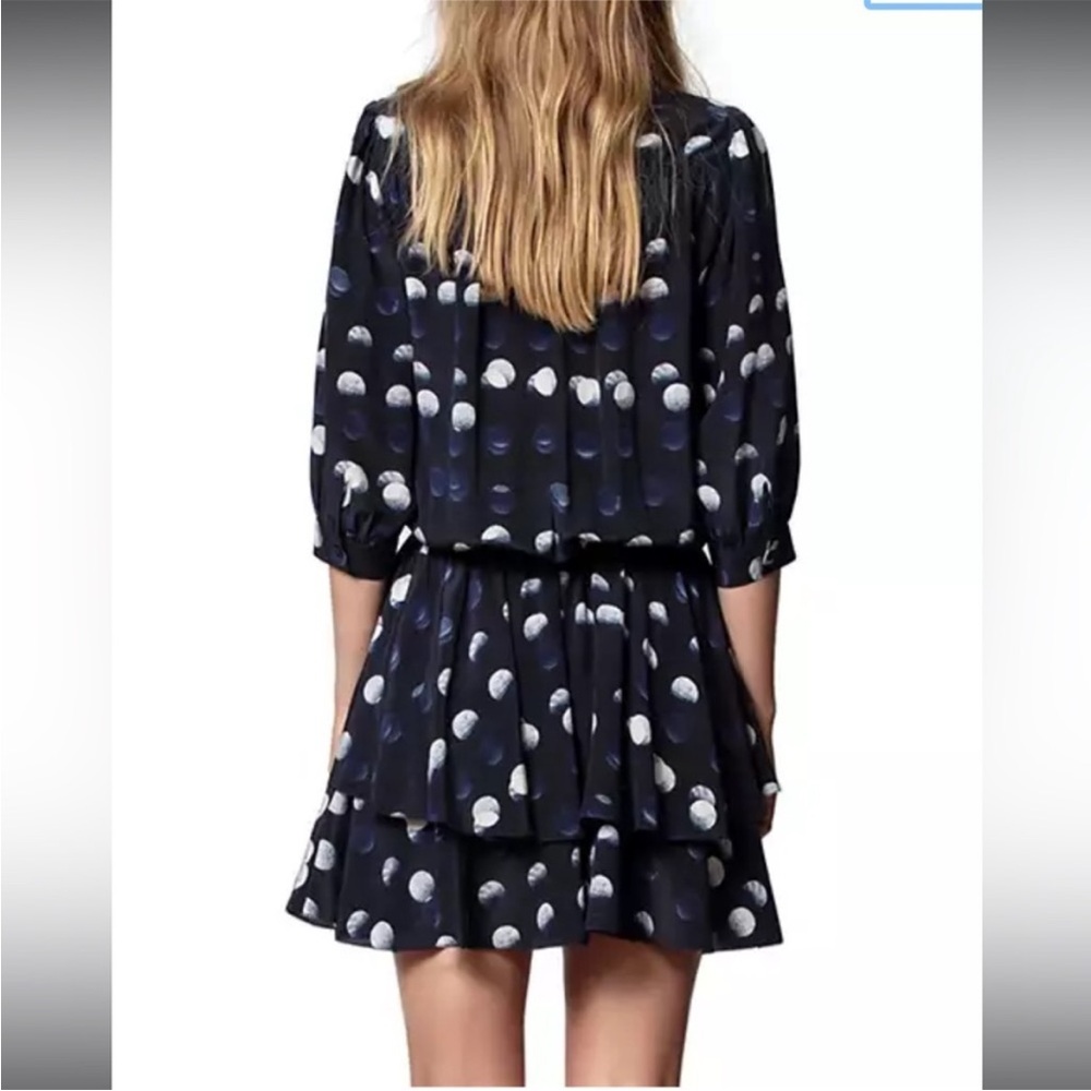 Zadig & Voltaire 'Rooka Dots' Navy Silk 3/4 Sleeve Pleated Mini Dress sz S